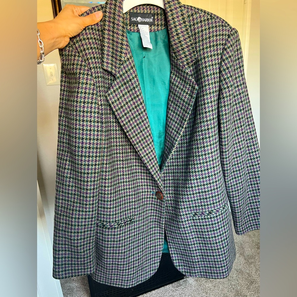 Vintage Sag Harbor Stylish Women's Houndstooth Blazer